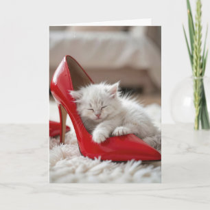 Tarjeta Gatito del Día de la Madre durmiendo en un zapato 