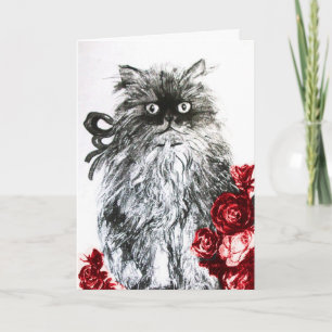 TARJETA GATITO DEL DÍA DEL PADRE CON ROSAS ROJAS