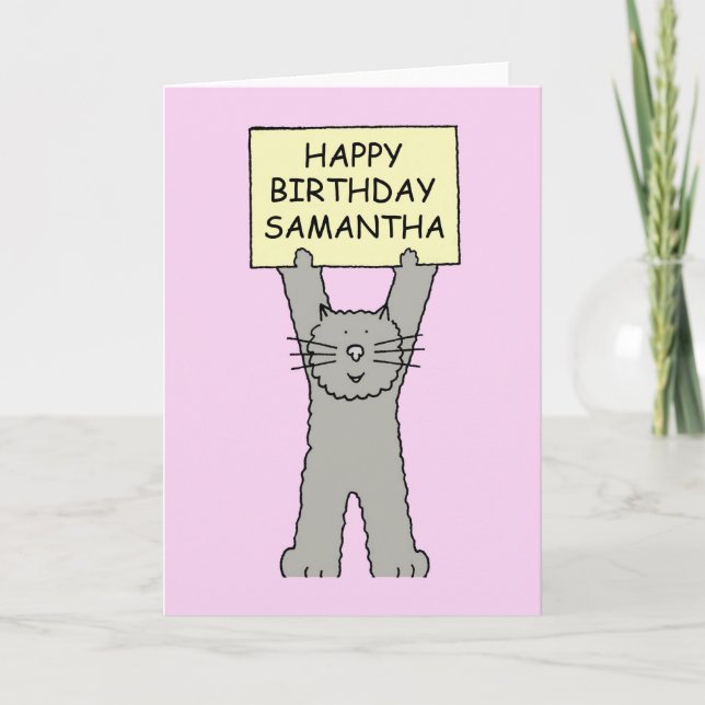 Tarjeta Gatito del dibujo animado de Samantha del feliz (Anverso)