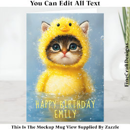 Tarjeta Gatito Divertido Disfrazado de Pato Amarillo DL4R