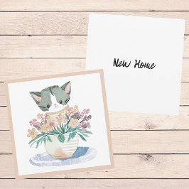 Tarjeta Gatito En Pota De Flores Bienvenidos A Su Nuevo Ho