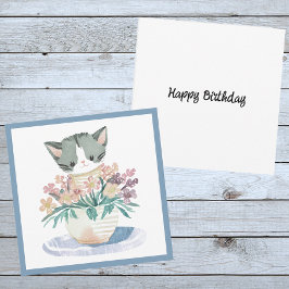 Tarjeta Gatito Feliz Cumpleaños Sentado En Una Bota De Flo