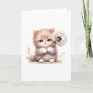 Tarjeta Gatito flúcido con Dandelion - Saludo en blanco