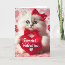 Tarjeta Gatito lindo esponjoso blanco divertido del Día de