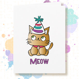 Tarjeta Gatito Lindo Gato Dibujo Animado Cumpleaños Divert