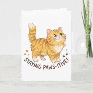 Tarjeta Gatito Naranja Atigrado y Lindo Manteniéndose Posi