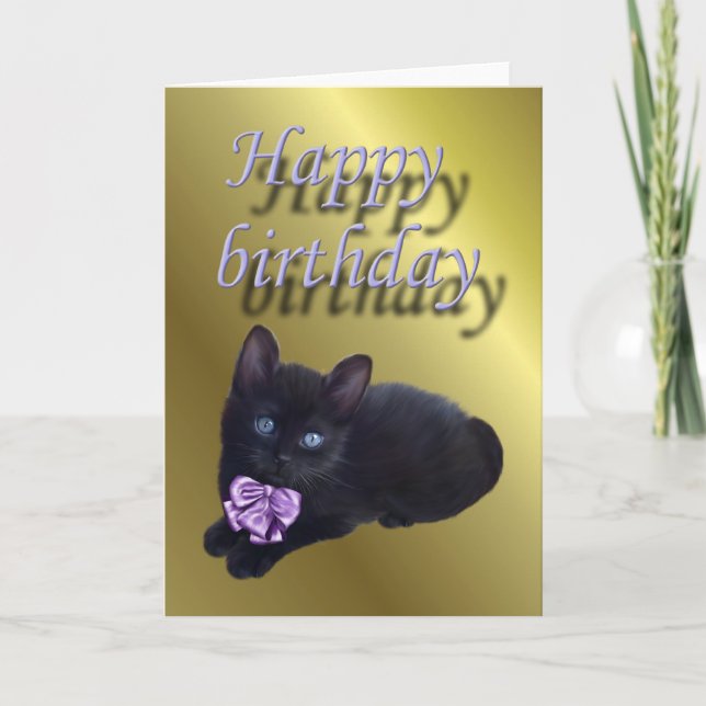 Tarjeta Gatito negro feliz de cumpleaños (Anverso)
