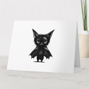 Tarjeta Gatito Negro Grumpy De Halloween Con Traje De Bate