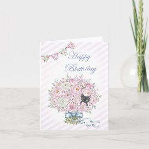 Tarjeta Gatito negro lindo en cumpleaños de Bonito Bouquet