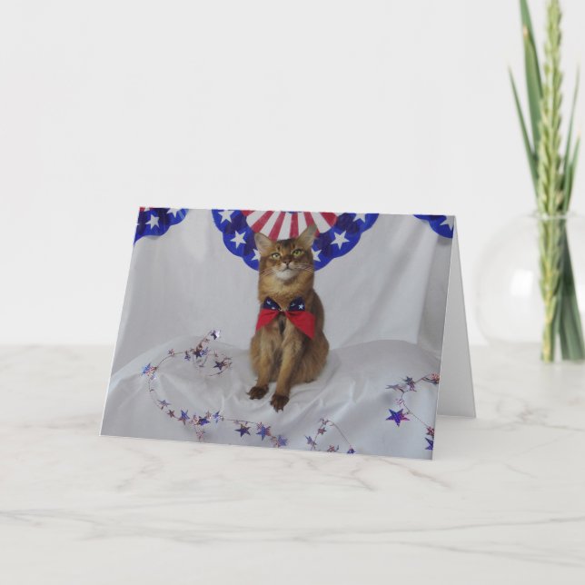 Tarjeta Gatito patriótico para el cuarto de julio (Anverso)