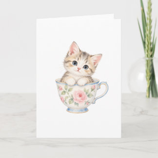 Tarjeta Gatito sentado en una taza de té