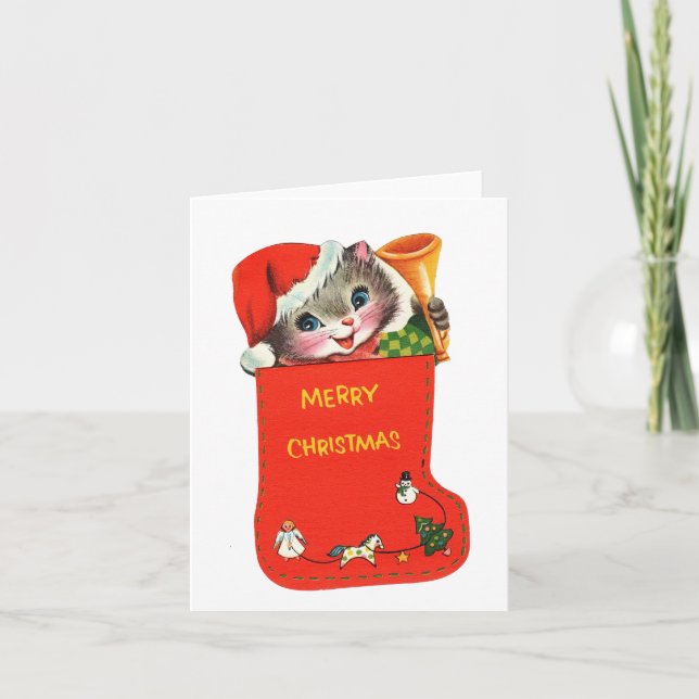 Tarjeta Gatito ventilado en Navidades haciendo olas (Anverso)