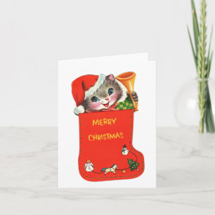 Tarjeta Gatito ventilado en Navidades haciendo olas