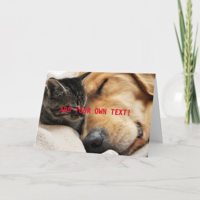 Tarjeta Gatito y cachorro ADICIONE SU PROPIO TEXTO (Anverso)