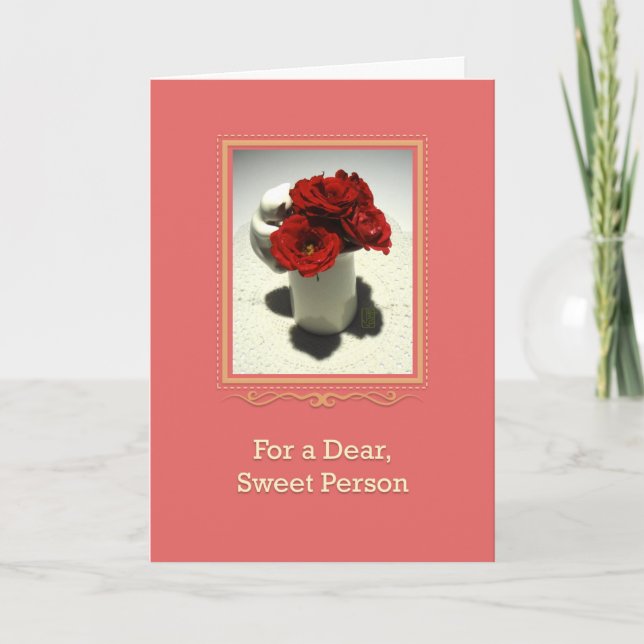 Tarjeta Gatito y rosas de té Querida persona (Anverso)