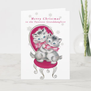 Tarjeta Gatitos Adorables Navidades De Bow Rosado Copos De