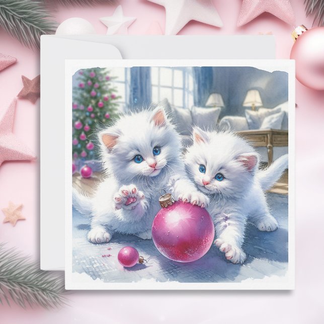 Tarjeta Gatitos Blancos Adorables Navidades Rosa (Subido por el creador)