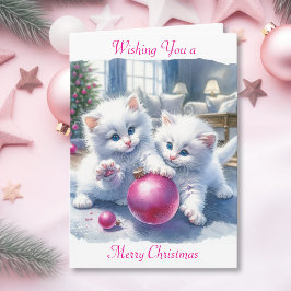 Tarjeta Gatitos Blancos Adorables Navidades Rosa
