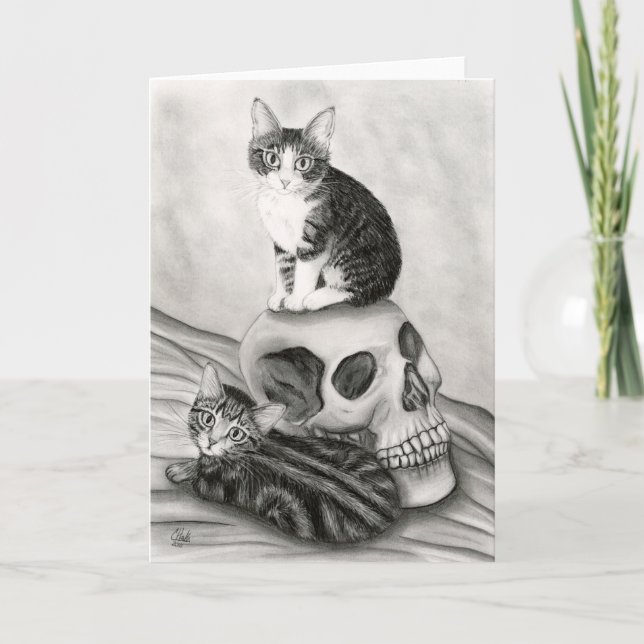 Tarjeta Gatitos de Bruja Calavera Gótico gótico Fantasía a (Anverso)