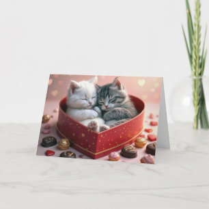 Tarjeta Gatitos del Día de San Valentín en una caja de dul