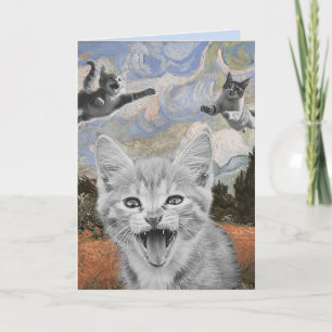 Tarjeta Gatitos locos divirtiéndose ilustración surrealist