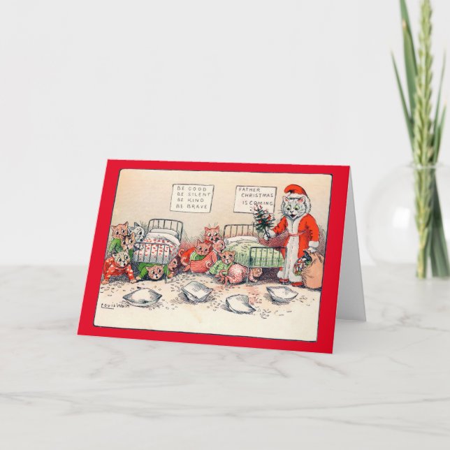 Tarjeta Gatitos y Santa Cat, Louis Wain (Anverso)