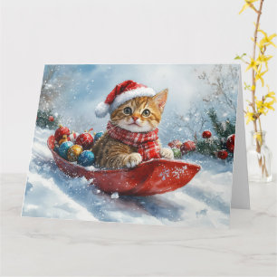 Tarjeta Gato abisinio en trineo Deja que nieve Navidad