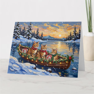 Tarjeta Gato Abisinio Navidad Barco Fiesta