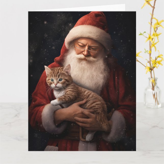 Tarjeta Gato abisino con Navidades festivos de Santa Claus (flor amarilla)