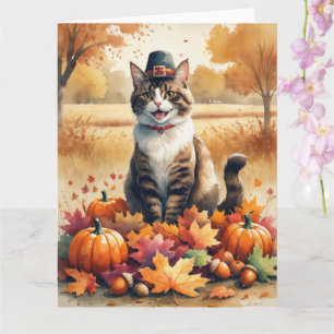 Tarjeta Gato abisino en otoño deja arte de Acción de Graci