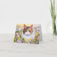 Gato acuarela y flores silvestres personalizables