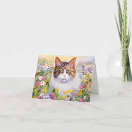 Tarjeta Gato acuarela y flores silvestres personalizables