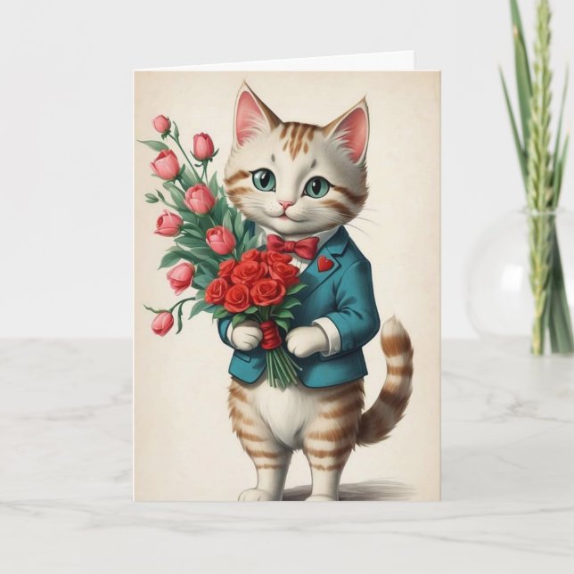 Tarjeta Gato adorable del día de San Valentín (Anverso)