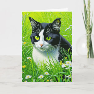 Tarjeta Gato Adorable Personalizado en un campo de Daisies