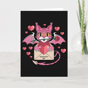 Tarjeta Gato Adorable Rosa Con Alas Para El Día De San Val