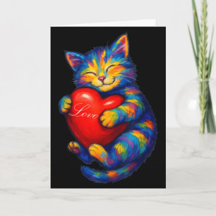 Tarjeta Gato Adorable Sosteniendo Corazón San Valentín Gat