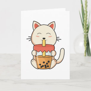 Tarjeta Gato al beber con paja