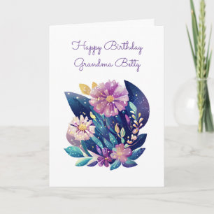 Tarjeta Gato al estilo del arte popular y flores Cumpleaño