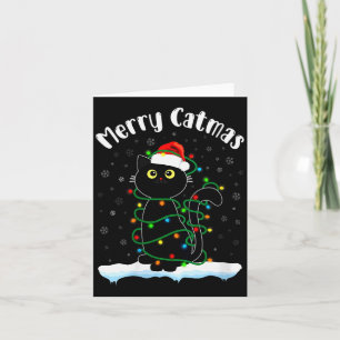 Tarjeta Gato Alegre Navidad Mujer Gato con Sombrero de San