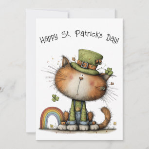 Tarjeta Gato alegre plano y caprichoso del día de San Patr