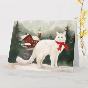 Tarjeta Gato Angora Turco en Navidad con Nieve