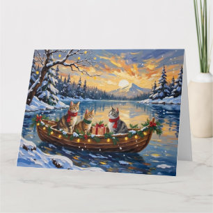 Tarjeta Gato Angora Turco Navidad Barco Fiesta