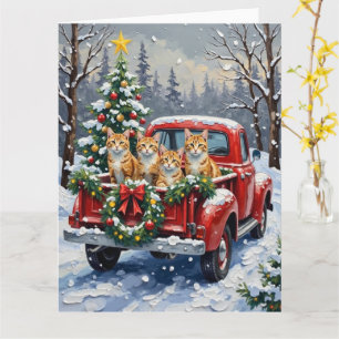 Tarjeta Gato Angora Turco Navidad Camión Rojo Fiesta