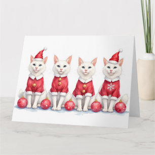 Tarjeta Gato Angora Turco Vestido de Navidad Sombrero de S