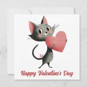 Tarjeta Gato Antiguo y Corazón Día de San Valentín