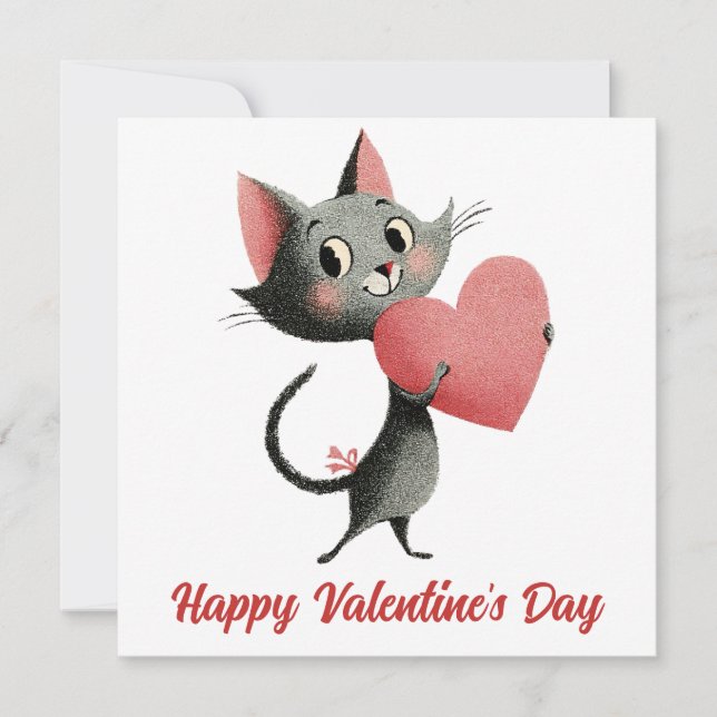 Tarjeta Gato Antiguo y Corazón Día de San Valentín (Anverso)