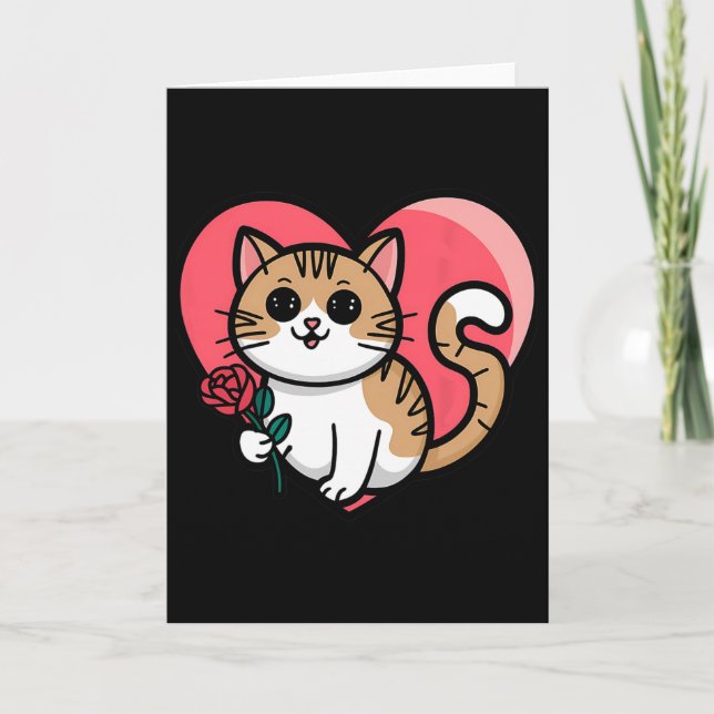Tarjeta Gato Arcoíris Abrazando Corazón Diseño Gráfico Mon (Anverso)