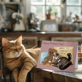 Tarjeta Gato Atigrado Acojedor Rosa Día de la Madre