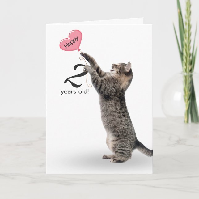 Tarjeta Gato atigrado cumpleaños 2 años (Anverso)