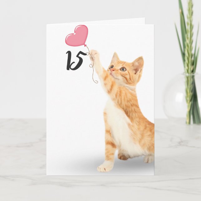 Tarjeta gato atigrado de cumpleaños número 15 (Anverso)